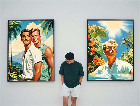 HAWAIIAN LOVERS Vintage Style Poster Romantic Gay Lgbtq Art Print Tropical Scenery Etsy