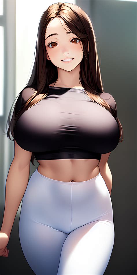 Big Boobs Brunette Alploo Illustration Anime Girls Sportswear Ai