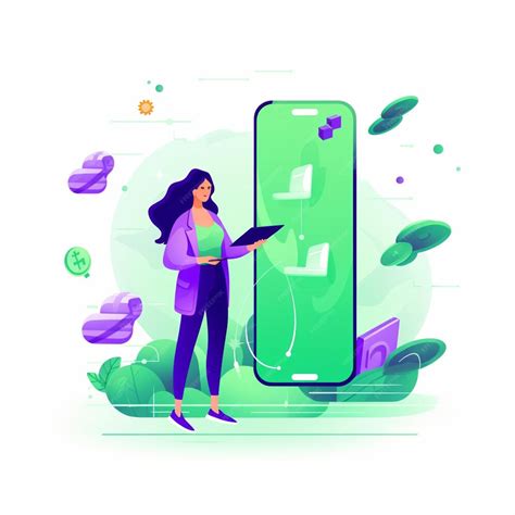 Premium Photo A Woman Standing Next To A Phone With A Green Screen