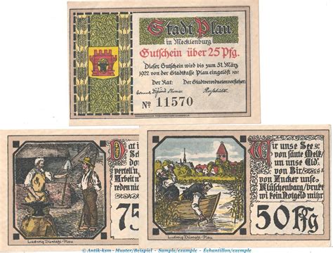 Scheine Kpl X Notgeld Der Stadt Plau Set Mit Scheinen In