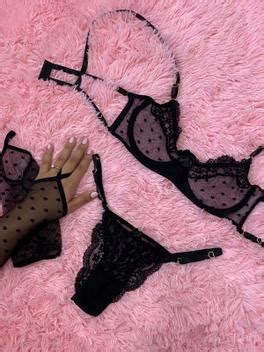 Conjunto de Lingerie Sexy Lamour em Tule Coração Calcinha Fio e Luvas Luxo Presente