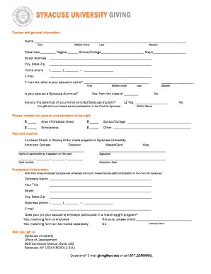 Fillable Online Giving Syr Contact And General Information Giving Syr