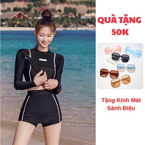 Đồ bơi nữ kín đáo bikini Đùi Dài Tay đi biển Hàn Quốc mảnh hotrend kiểu Quảng Châu Đẹp Co