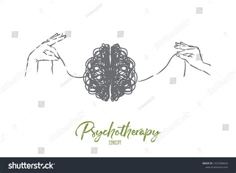 scribble brain hands untangling mind thread stock vector royalty