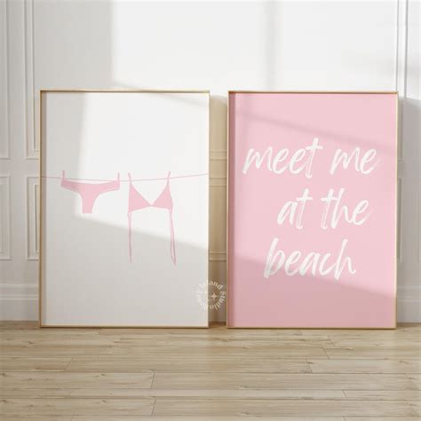 Pink Bikini Art Set Of Prints Trendy Wall Art Meet Me At The Beach
