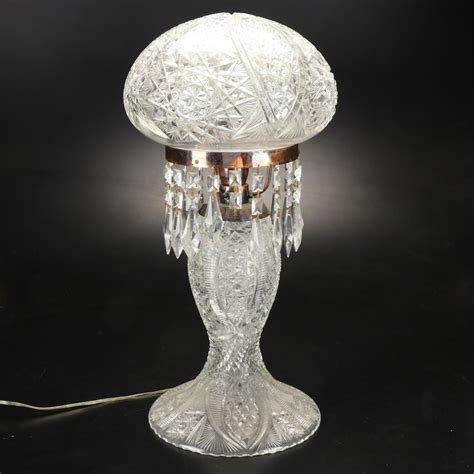 American Brilliant Style Cut Glass Mushroom Lamp With Prisms Early Mid 20th C Ebth