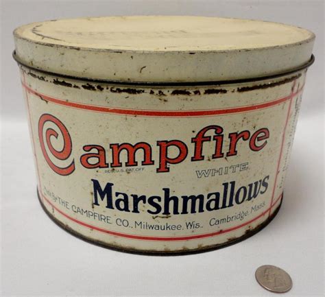 Lot Antique C S Campfire Marshmallows Lb Advertising Tin Container