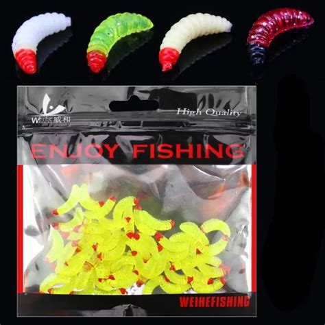 50pcs Lot Simulation Maggot Grub Soft Lure Baits Worm Artificial