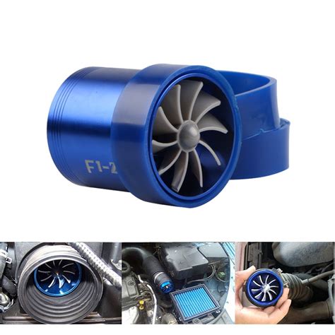 Universal Double Turbine Turbo Charger Air Intake Gas Fuel Saver Fan