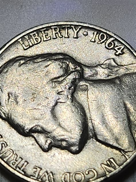 1964 Jefferson Nickel No Mint Mark. Die Chip Error on Rim on Reverse