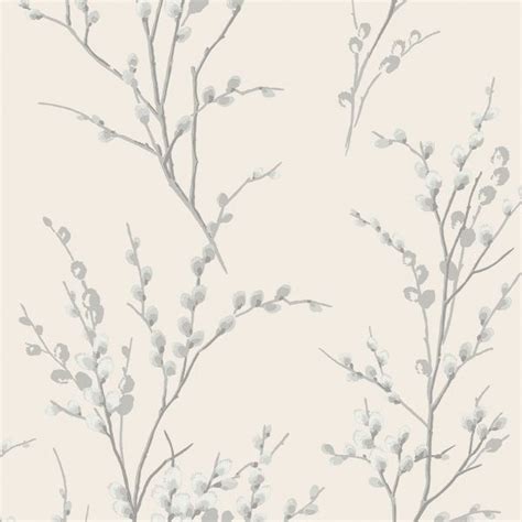 Laura Ashley Pussy Willow Wallpaper Off White Steel