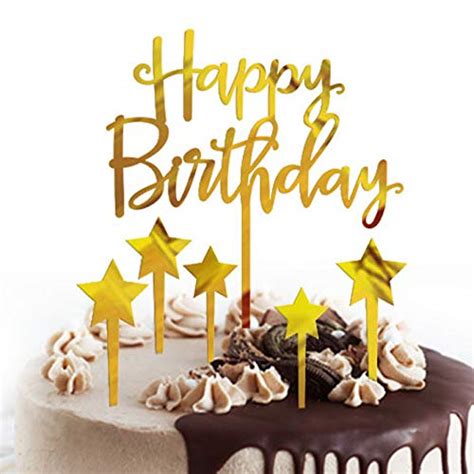 Svm Craft Acrylic Happy Birthday With Stars Gold Cake Topper Acrylic