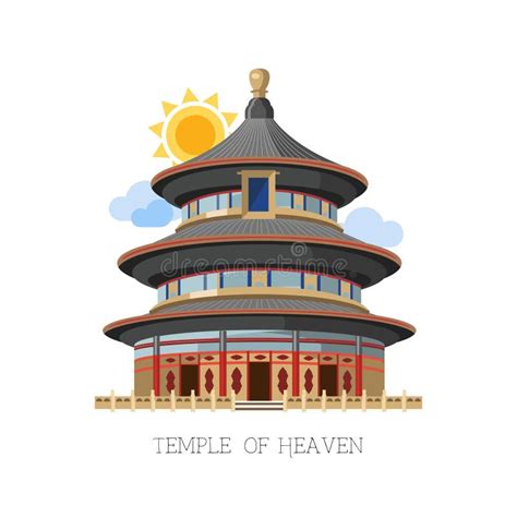 Temple Of Heaven In Beijing China Flat Cartoon Style Historic Sight Showplace Attraction Web