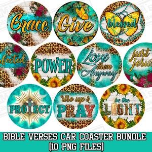 Give Bible Verses Car Coaster Png Sublimation Design Bundle Christian