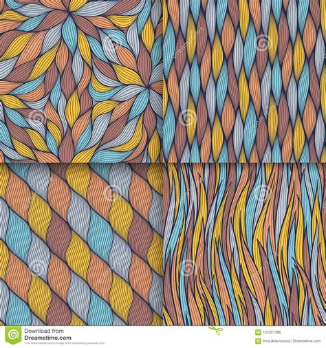 Abstract Wavy Lines Seamless Patterns Set Floral Organic Like Vector