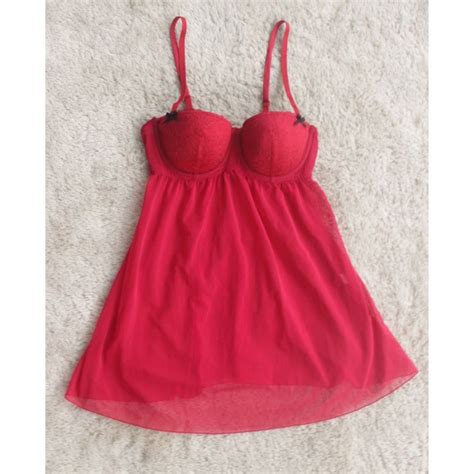 Jual Lingerie Sexy Baju Tidur Wanita Sexy Baby Doll Merah Original Cut Label Shopee Indonesia