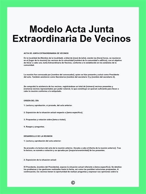 Modelo Acta Junta Extraordinaria De Vecinos