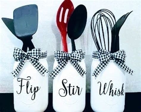 Flip Stir Whisk Mason Jar Decor Utensil Holder Kitchen Etsy