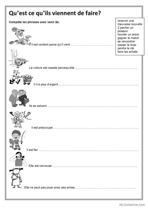 Qu Est Ce Qu Ils Viennent De Faire Fran Ais Fle Fiches Pedagogiques
