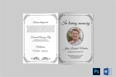 Printable Funeral Program Template Word