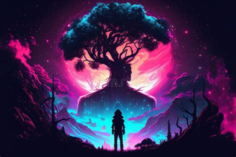 Fantasy Of Neon Forest Glowing Colorful Like Fairytale Created With