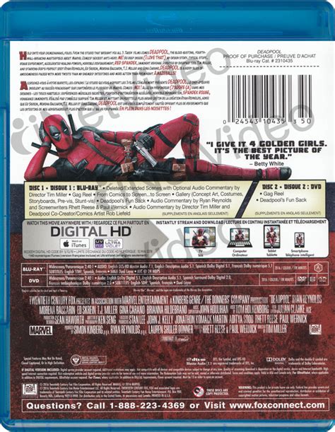 Deadpool Blu Ray Dvd Digital Hd Blu Ray Bilingual On Blu Ray Movie