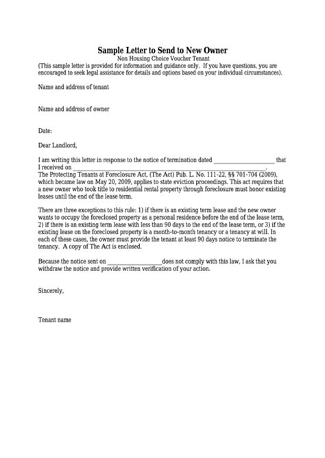 Sample Letter To Send To New Owner Printable Pdf Download