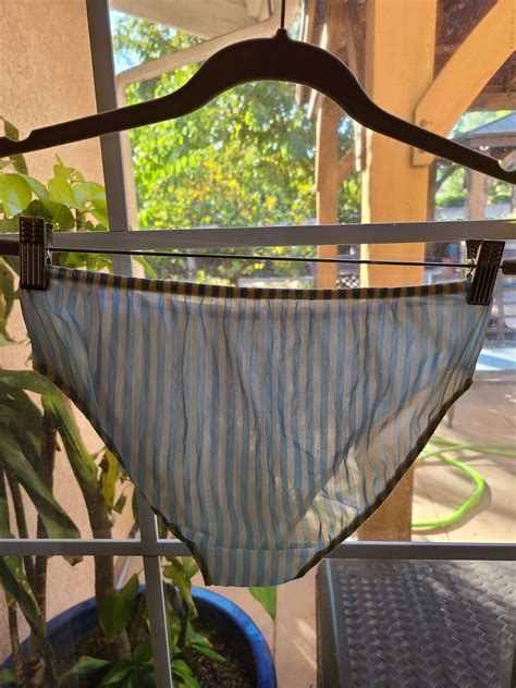 Vintage Blue White Striped Nylon Bikini Panties Gem