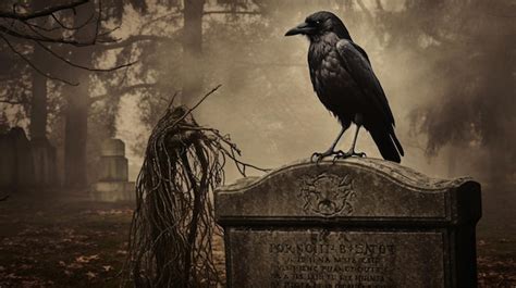 Premium Ai Image Crow On A Gravestone