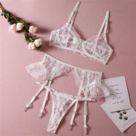 White Piece Bridal Lingerie Set Sensual Lace Wedding Etsy