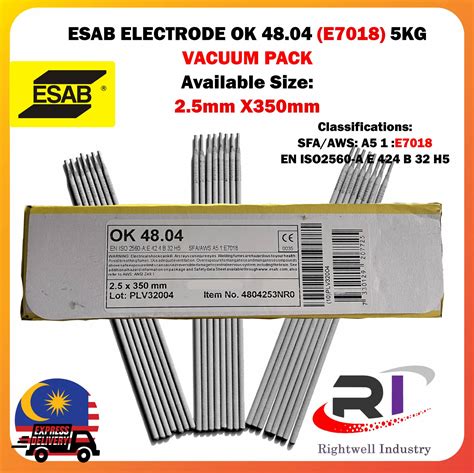 Esab Welding Electrode Ok E Kg Available Size Mm Mm