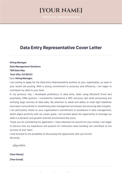 Free Data Entry Representative Cover Letter Template Edit Online And Download