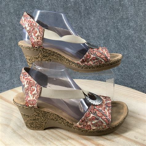 Rieker Sandals Womens 42 Embroidered Floral Wedge Sli Gem