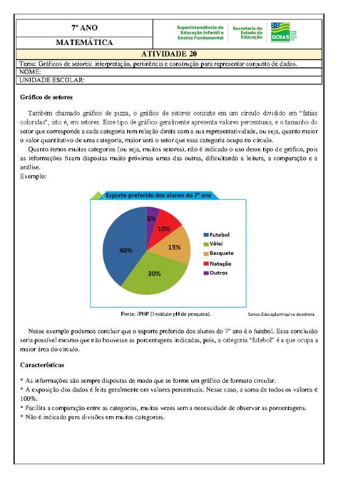 Exercicios Sobre Graficos E Tabelas 7 Ano - Atividade 20 7o MAT Graficos de setores - 7 º ANO MATEMÁTICA ATIVIDADE ...