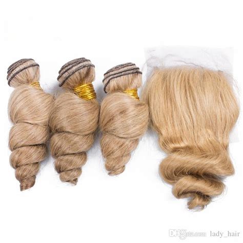 Honey Blonde Brazilian Human Hair Closure Bundles With Closure Loose Wave Light Brown