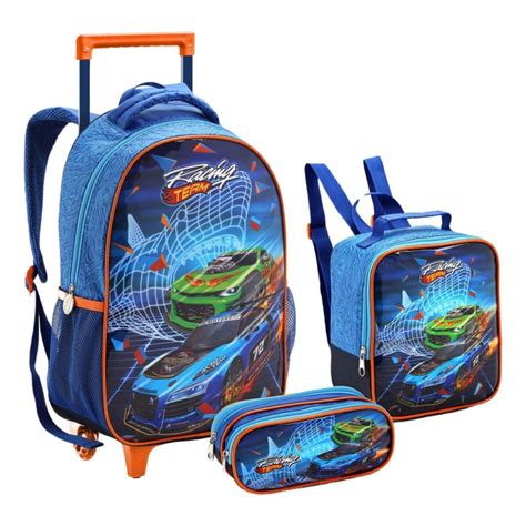 Kit Mochila De Rodinhas Estojo Lancheira Hot Wheels Carros Racing Team Shopee Brasil