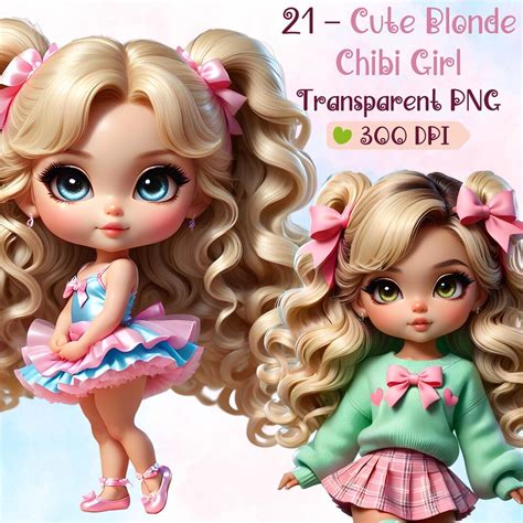 21 Cute Blonde Chibi Doll Clipart Chibi Character PNG Set Gorgeous Blonde Baby Girl Chibi