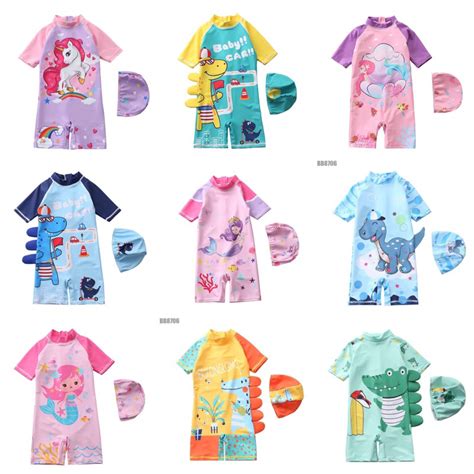 Đồ bơi cho bé trai bé gái liền thân kèm mũ size kg bikini cho bé gái liền thân hoạ tiết