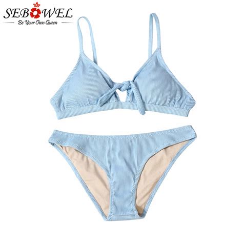 Sebowel Bikini Con Nudo De Corbata Azul Cielo Para Mujer Traje De Ba O