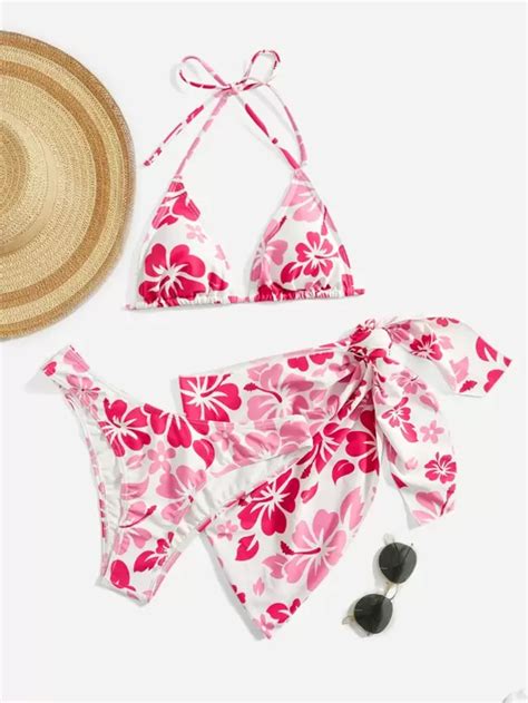 SHEIN Swim Mod Ensemble De Bikini Fleuri Ras Du Cou Micro Triangulaire Soutien Gorge Bas De