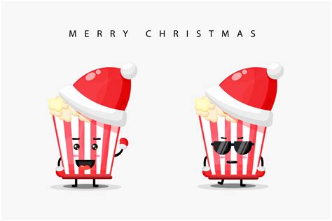 Cute Popcorn Mascot Wearing Christmas Hat 2147015 Vector Art At Vecteezy