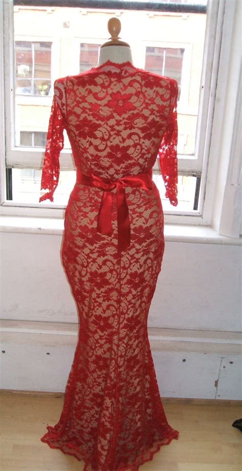 Baylis Knight Red Nude Lace Sleeve Slash By BaylisandKnight