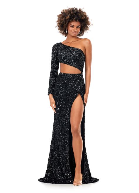 Black Sequin Prom Dress With Sleeves