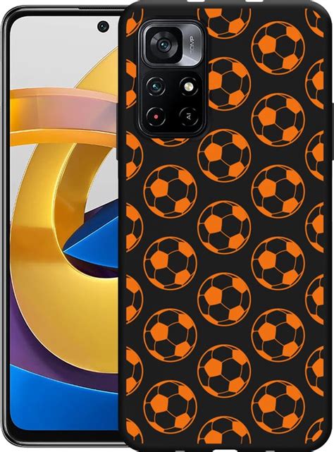 Hoesje Geschikt Voor Poco M Pro G Zwart Orange Soccer Balls Bol