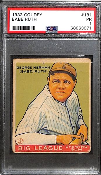 Lot Detail 1933 Goudey Babe Ruth 181 Graded PSA 1