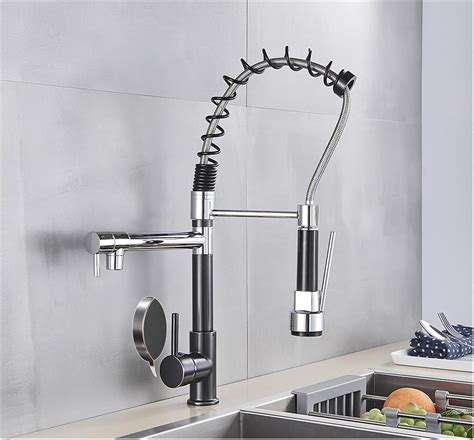 Black Pull Down Brass Kitchen Sink Faucet Hot Cold Water Mixer Crane Tap With Dual Spout