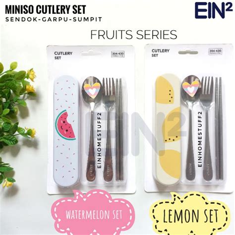 Jual Miniso Cutlery Set Paket Sendok Garpu Sumpit Bekal Shopee Indonesia