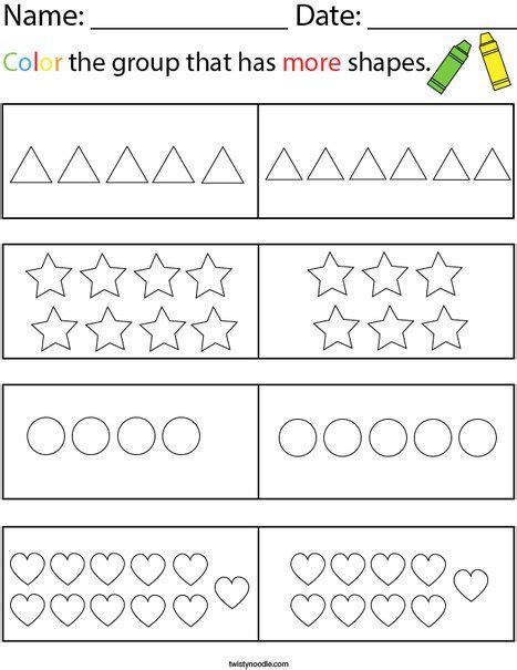 Color The Group That Has More Shapes Math Worksheet Twisty Noodle