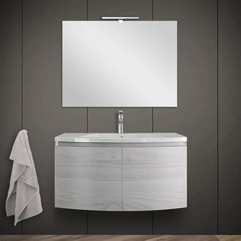 Mobile Bagno Sospeso Curvo Cm Rovere Nordico Con Lavabo E Specchio