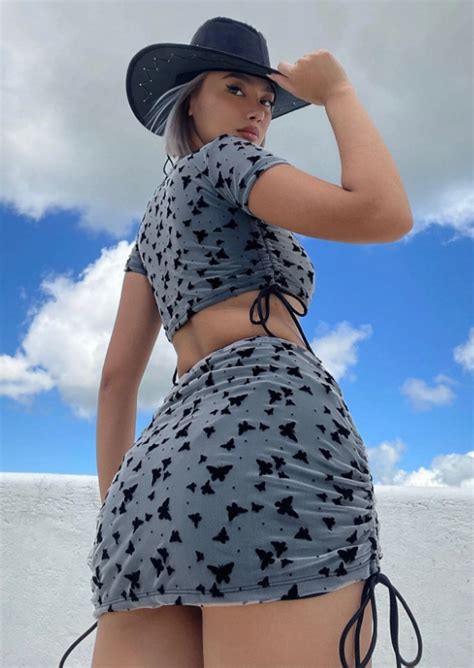 Butterfly Print Bikini Swimsuit With Skirt Bottom Stylish Beachwear Set S Ck Fusion